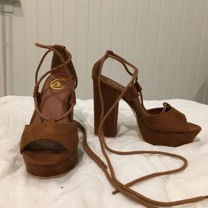 Brown Suede Lace-Up Heels
